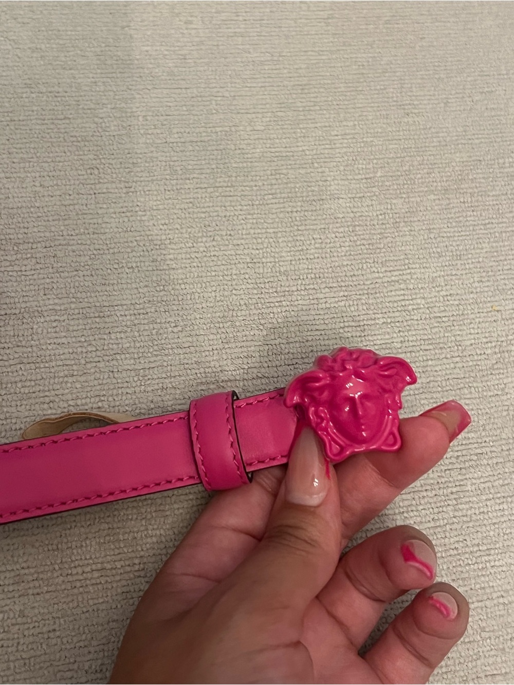 Versace Hot Pink Medusa Buckle Leather Belt